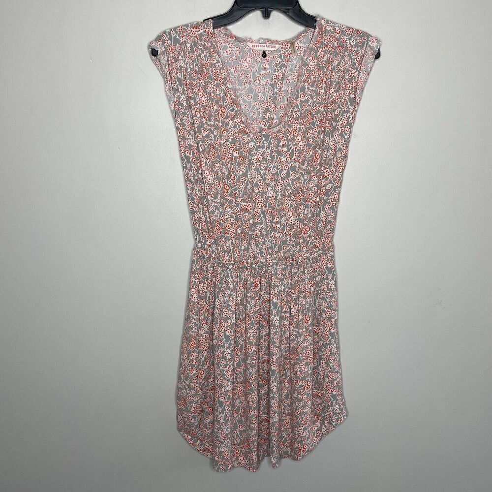 REBECCA TAYLOR Dress Womens 2 Floral Sleeveless Blouson Mini Orange Cross Back
